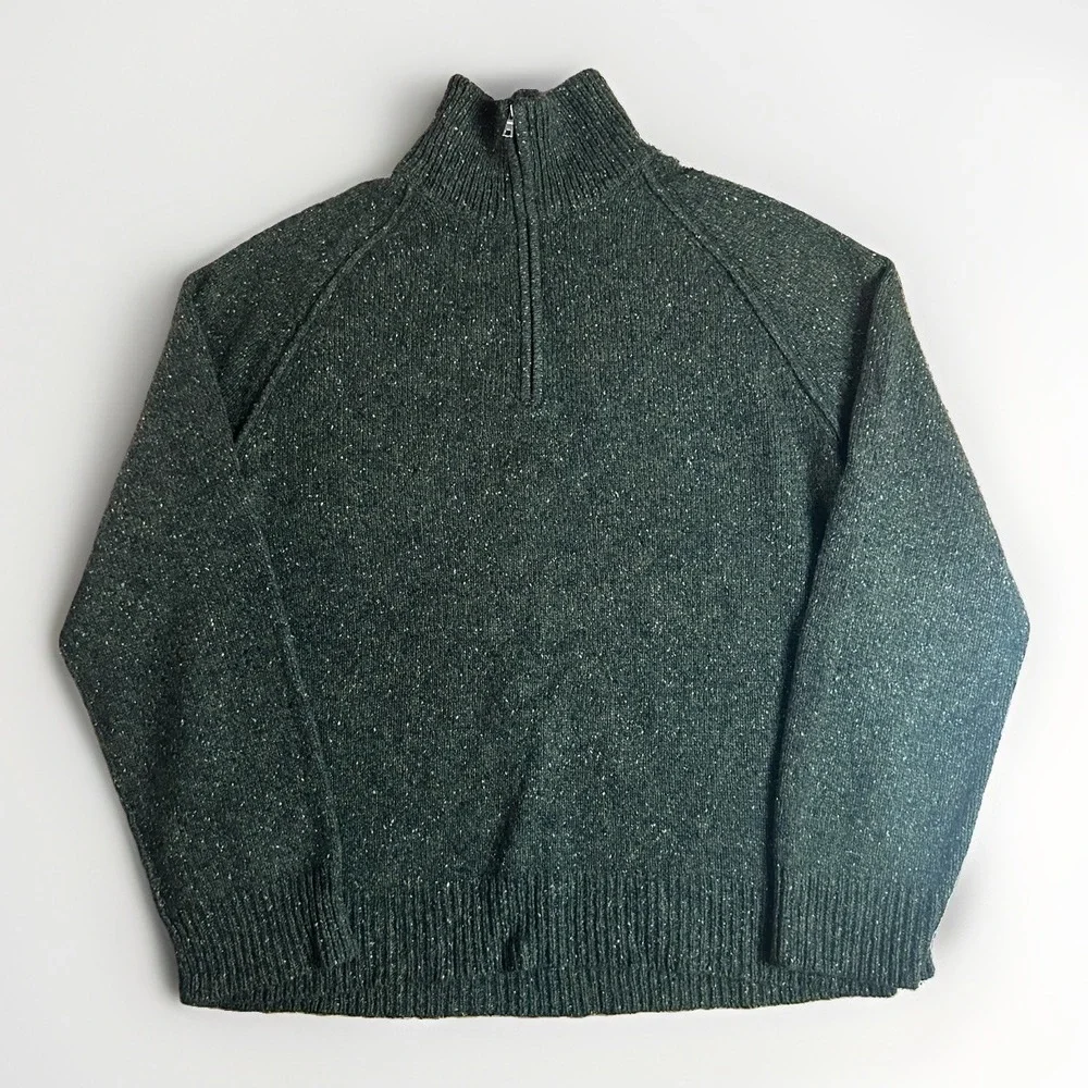 Banana Republic Sweater Mens Large Green Donagal 1/4 Zip Wool Cashmere Winter
